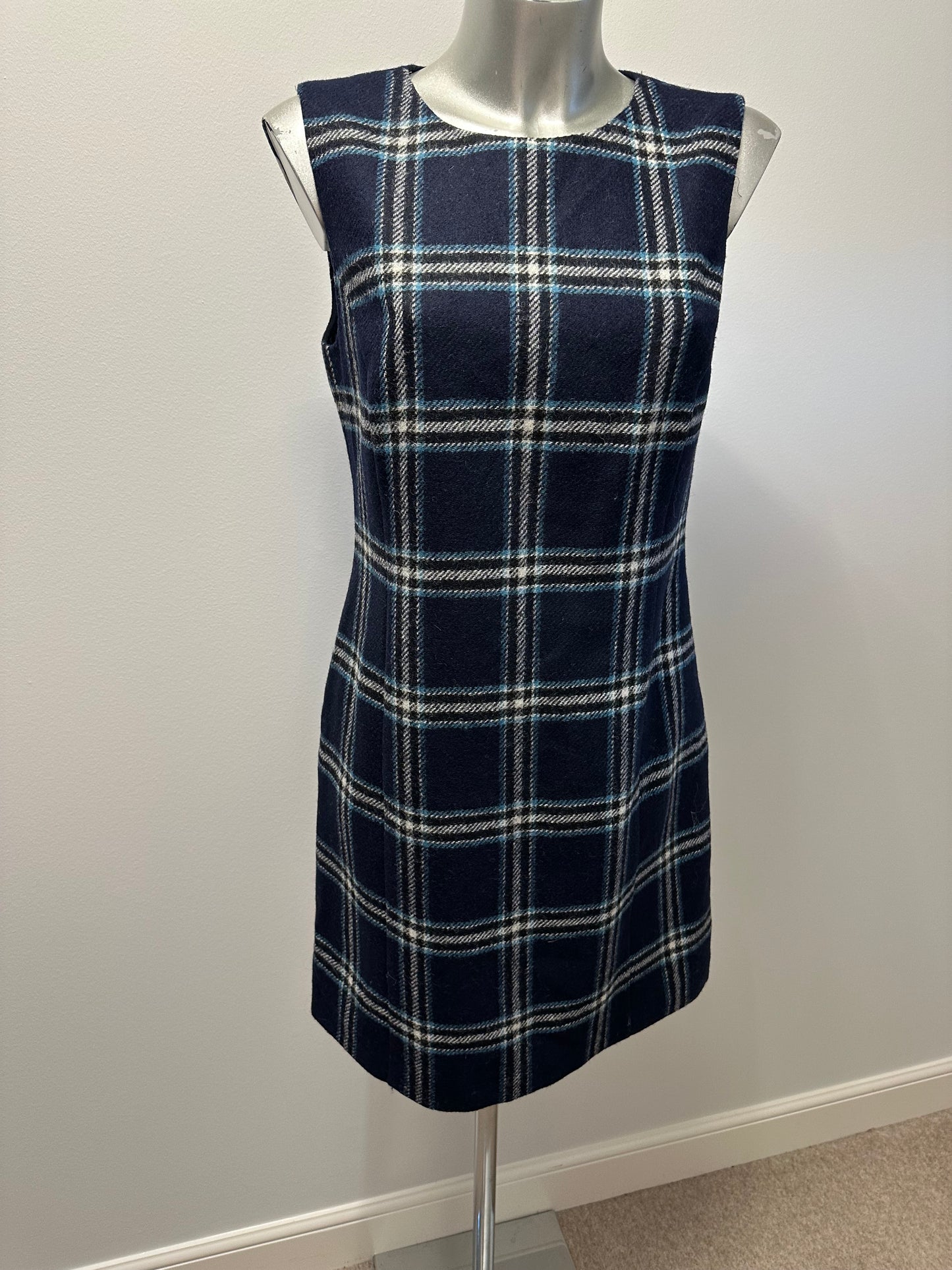 Hobbs navy check wool dress with pockets size 12