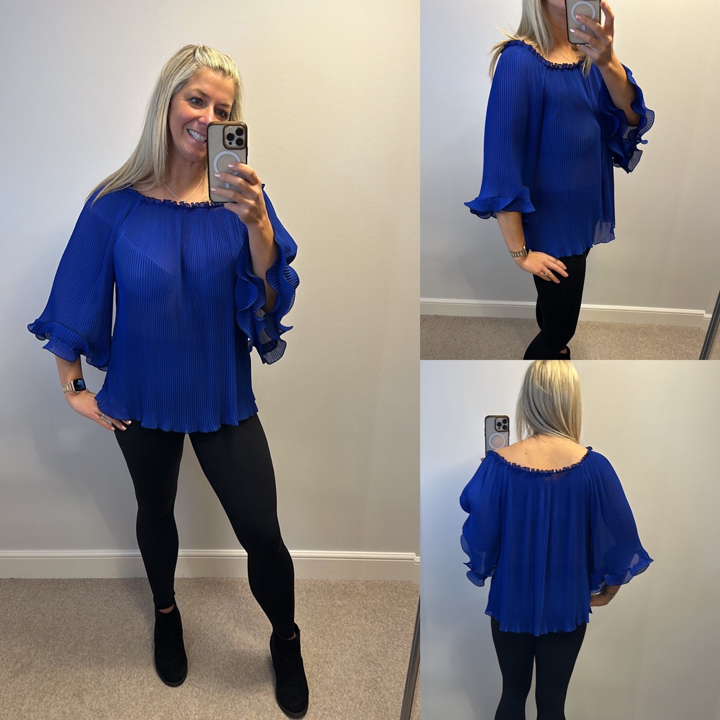 Quiz blue pleated ruffle top size M would fit upto size 18