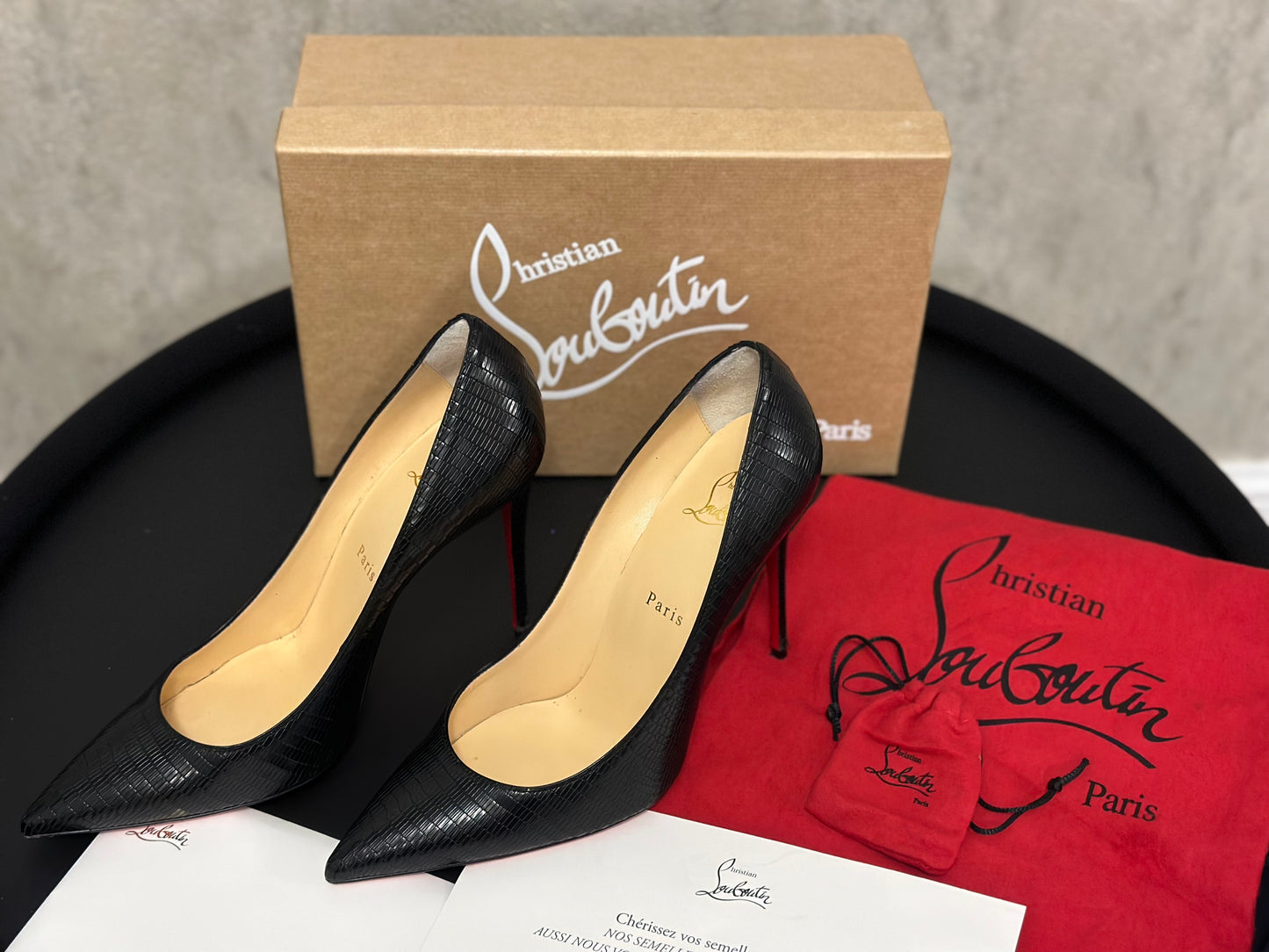 Christian Louboutin “Kate calf iguane” black court heels size 39.5