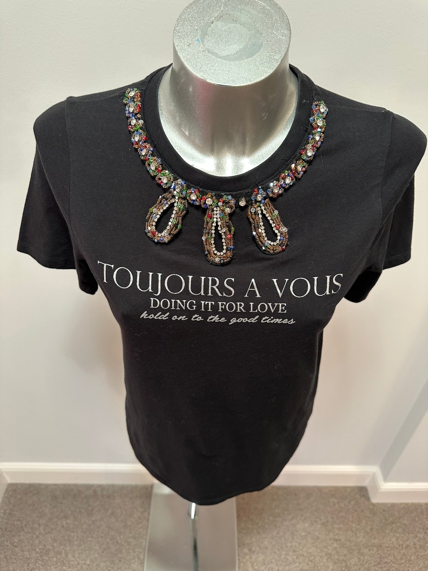 River island black embellished tshirt size 10