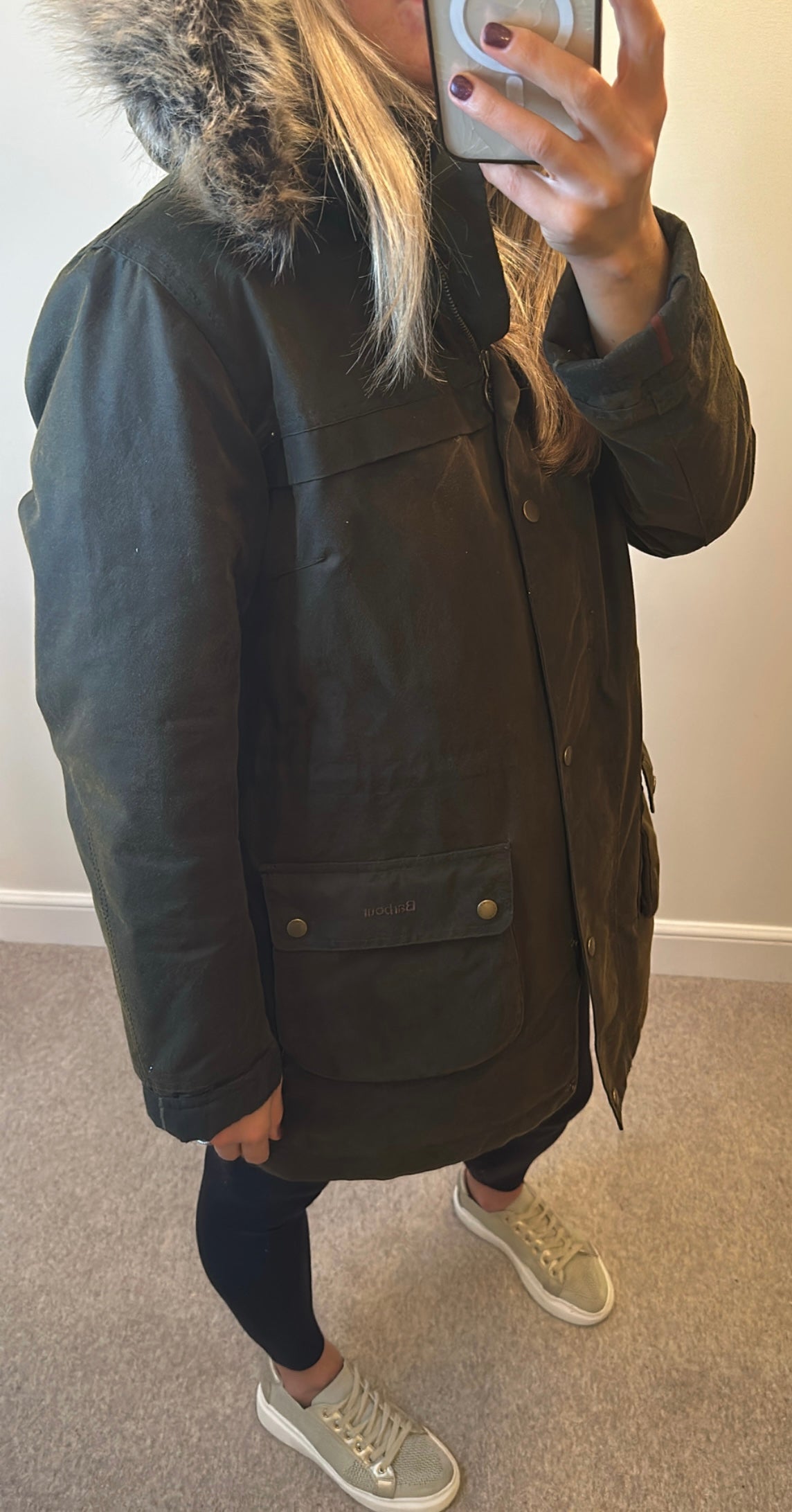 Barbour khaki green parka jacket size 16 worn once