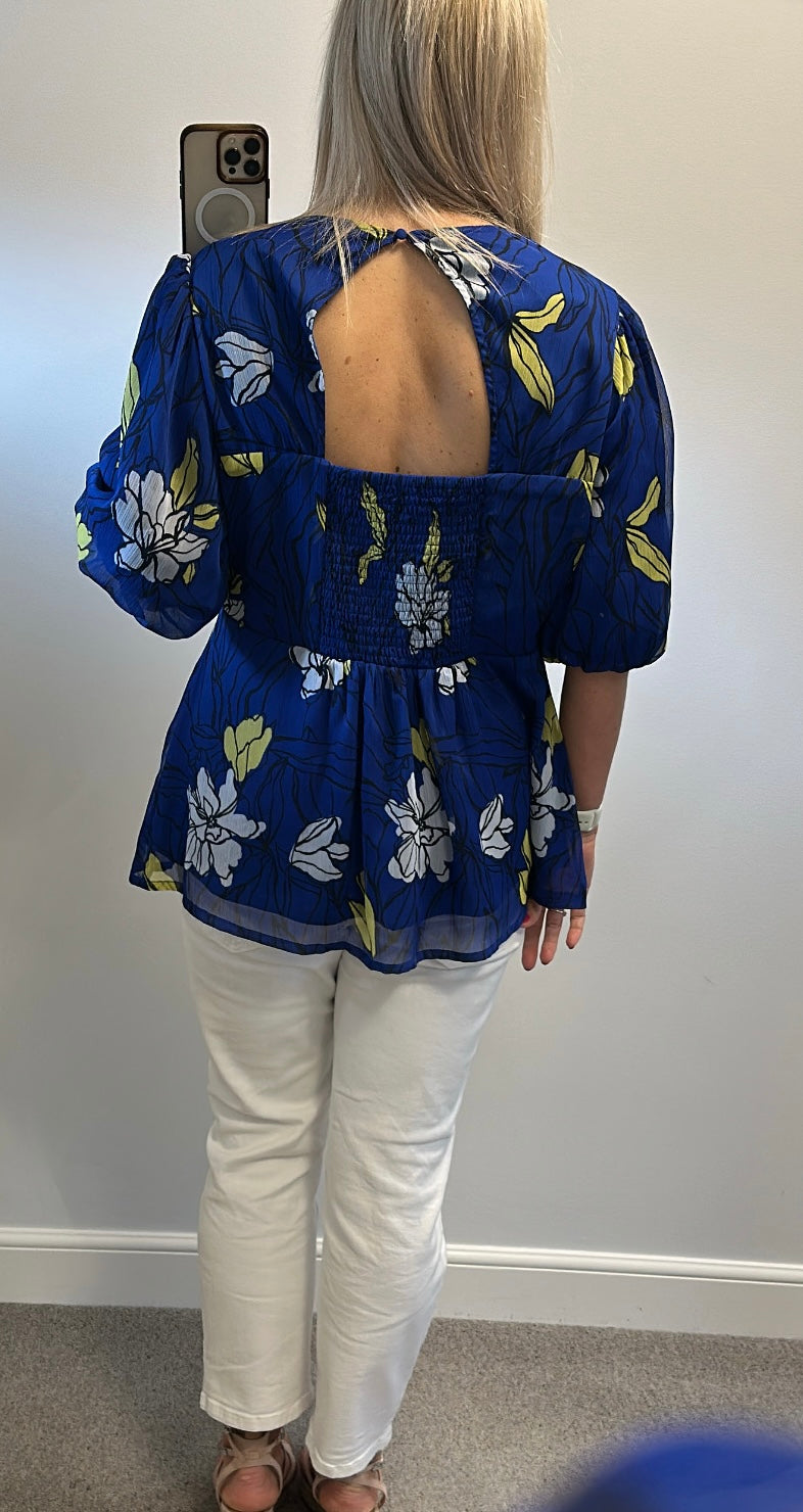 JD Williams blue floral print top size 18