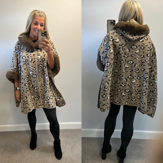 Beige animal print soft faux fur cape brand new without tags RRP £45
