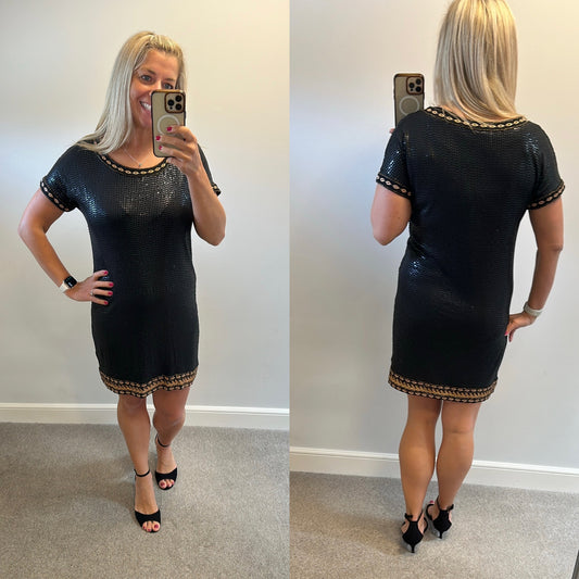 Monsoon black and gold sequin dress size 14