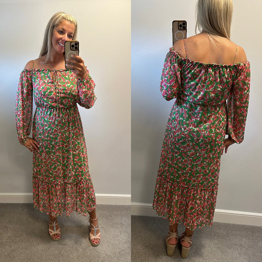 River island green and pink print dress size 10