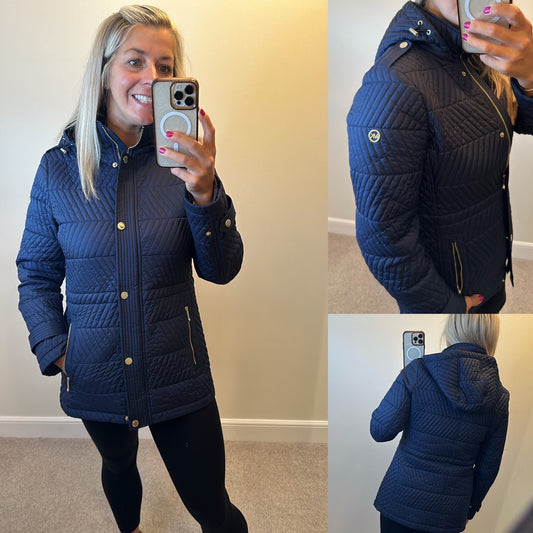 Michael Kors navy quilted jacket size M fit upto small size 14