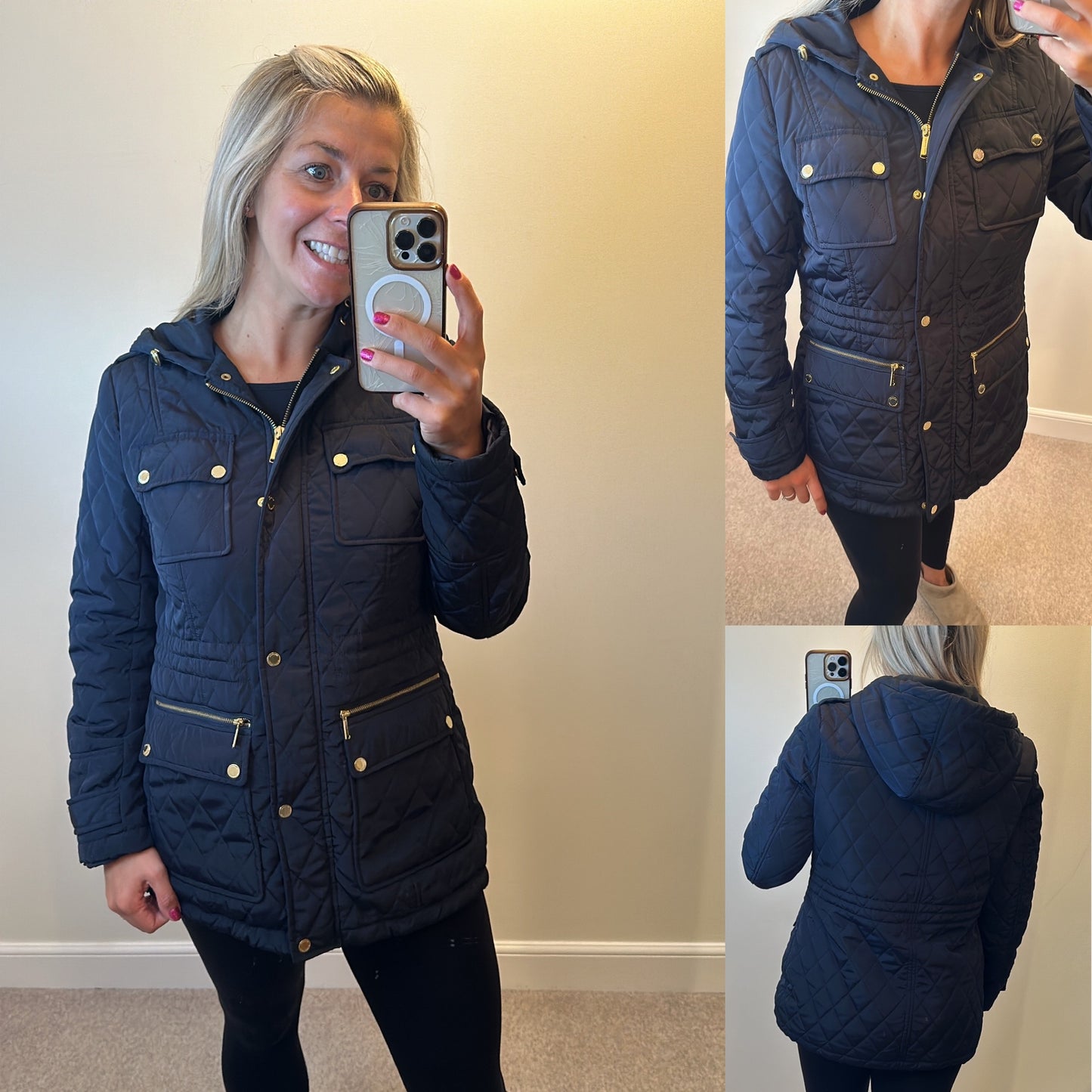 Michael Kors navy quilted jacket size M fit upto small size 14