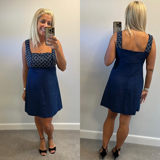 French connection navy embellished dress size 14