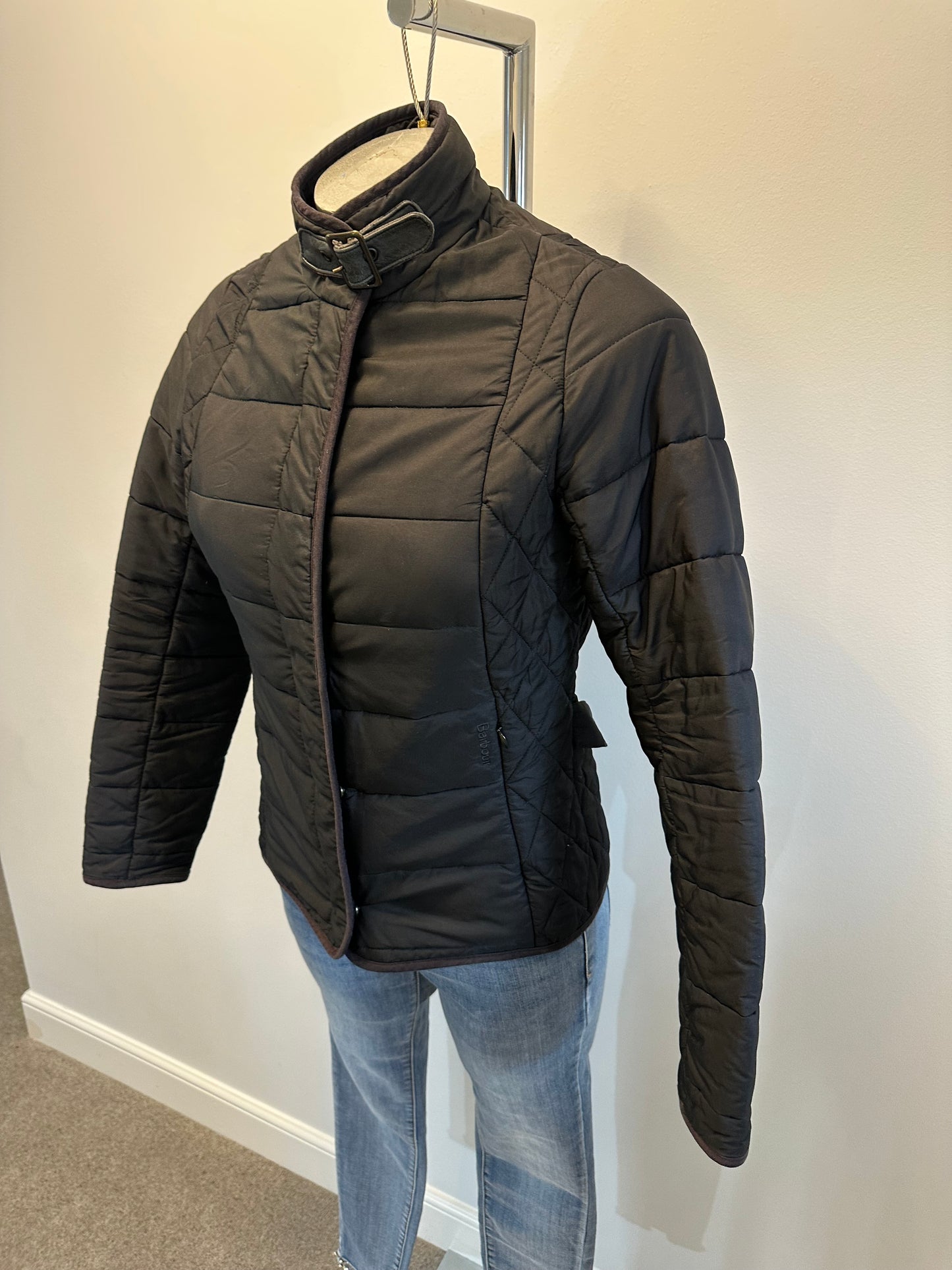 Barbour black quilted button jacket size 8
