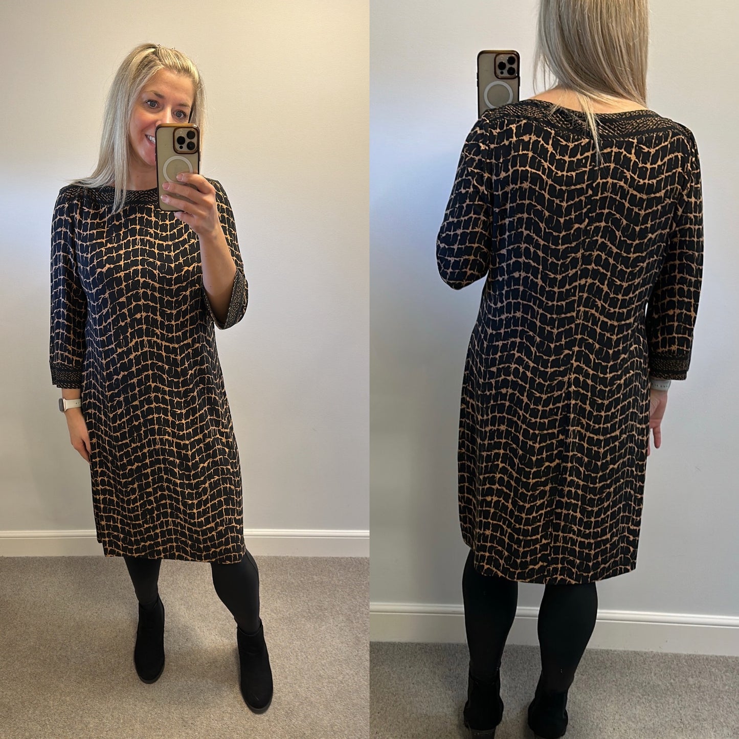 Wallis black and brown print dress size L would fit upto size 18