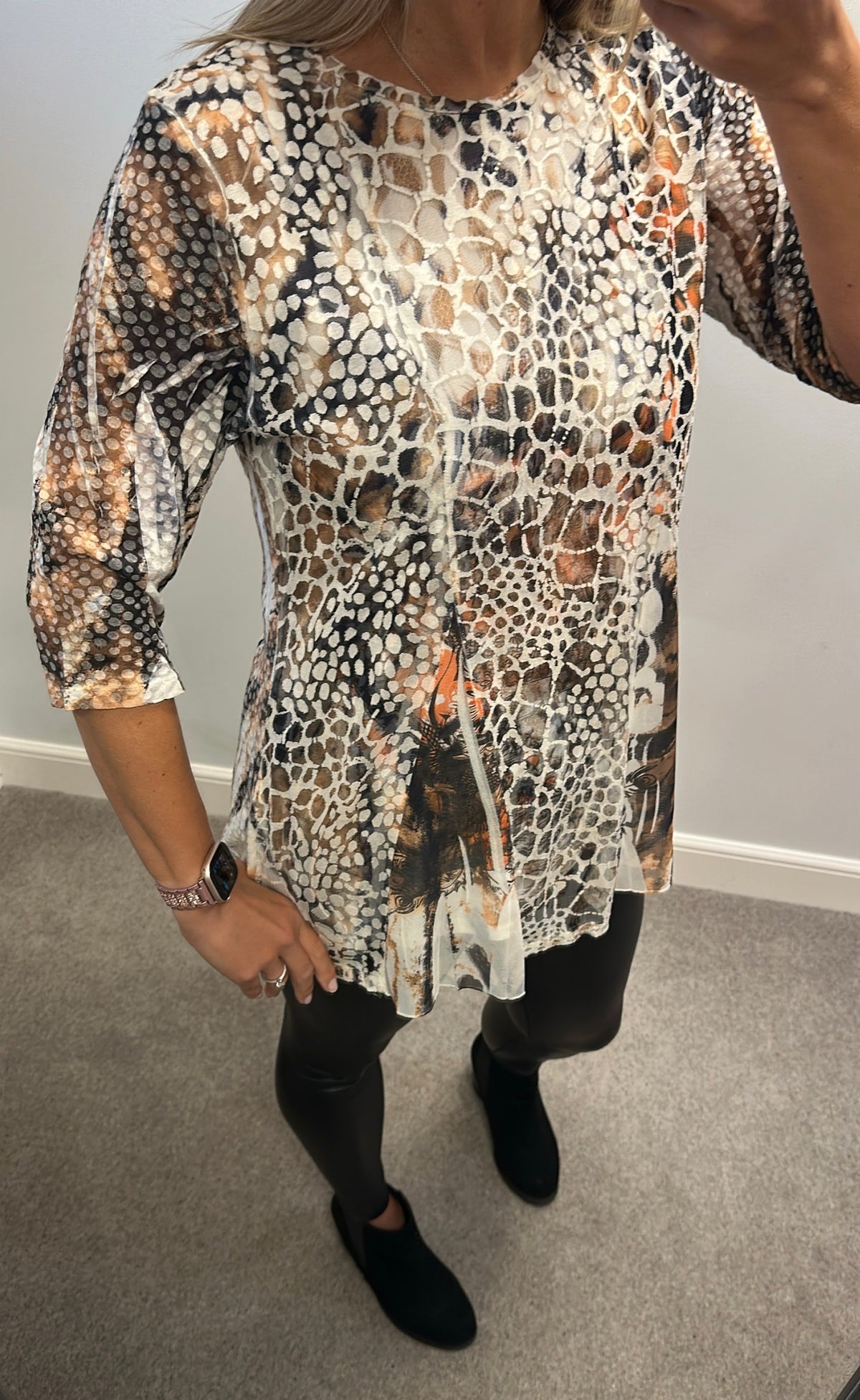 Casa Mia print top size M would fit upto size 16