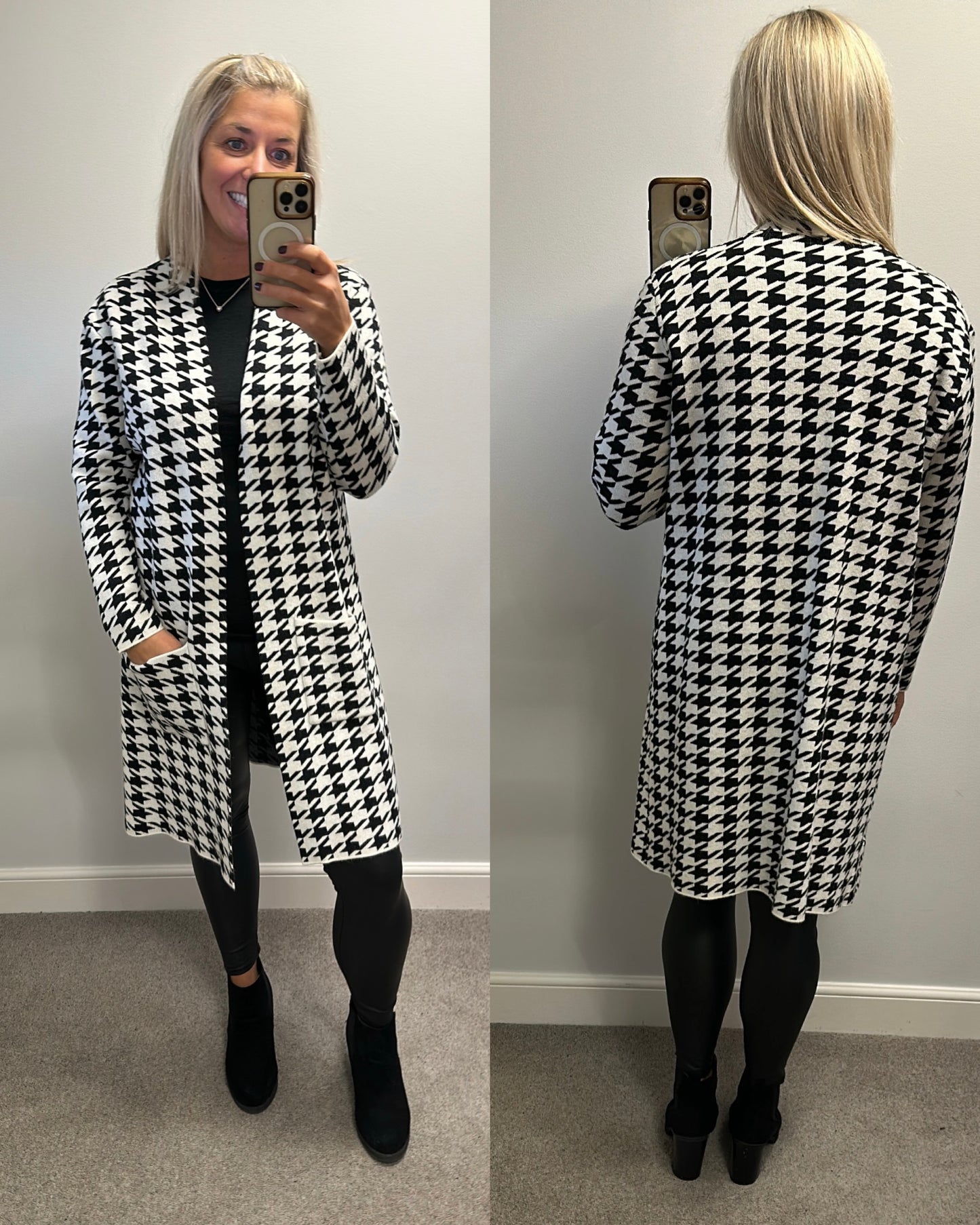 Casa Mia black and white dog tooth print cardigan size L fitting upto size 18