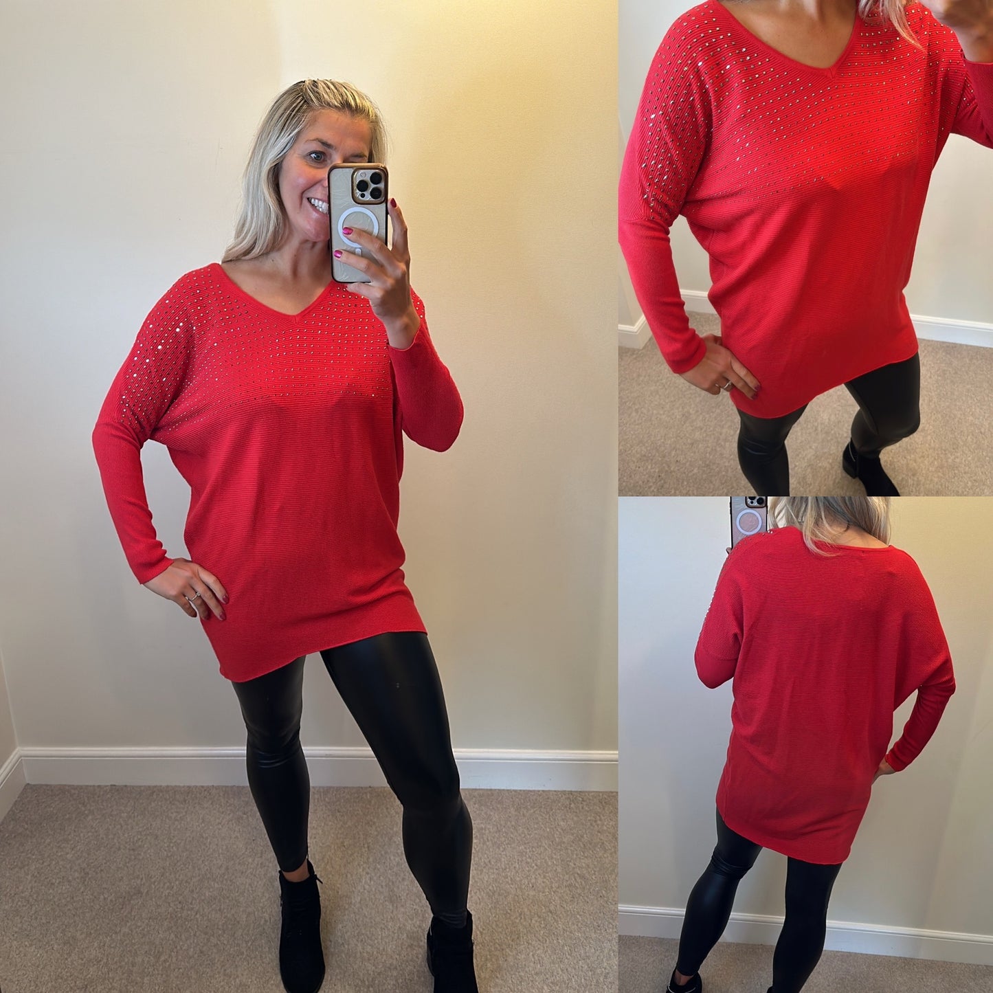 Quiz red embellished top size M fit upto size 16