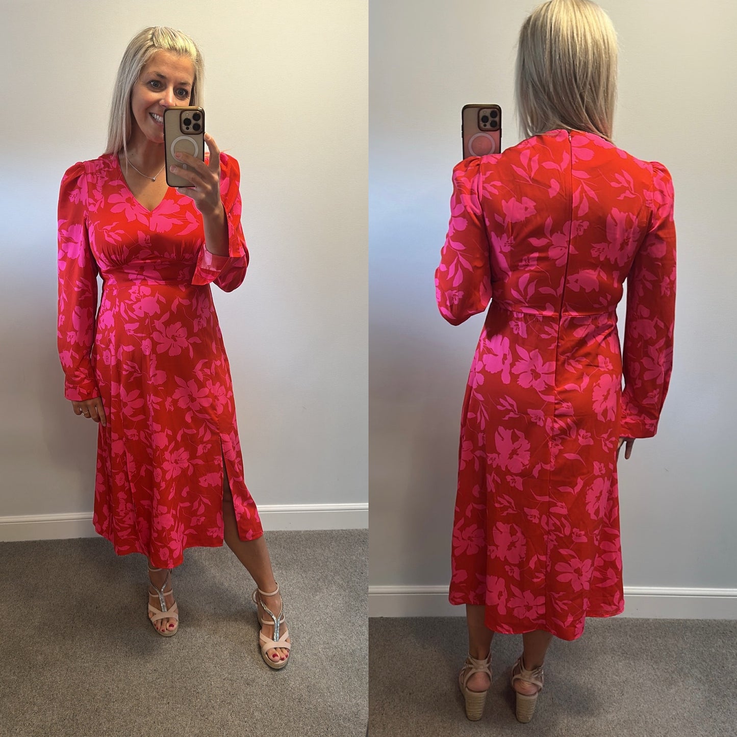 Girl in mind pink and red floral dress size 12