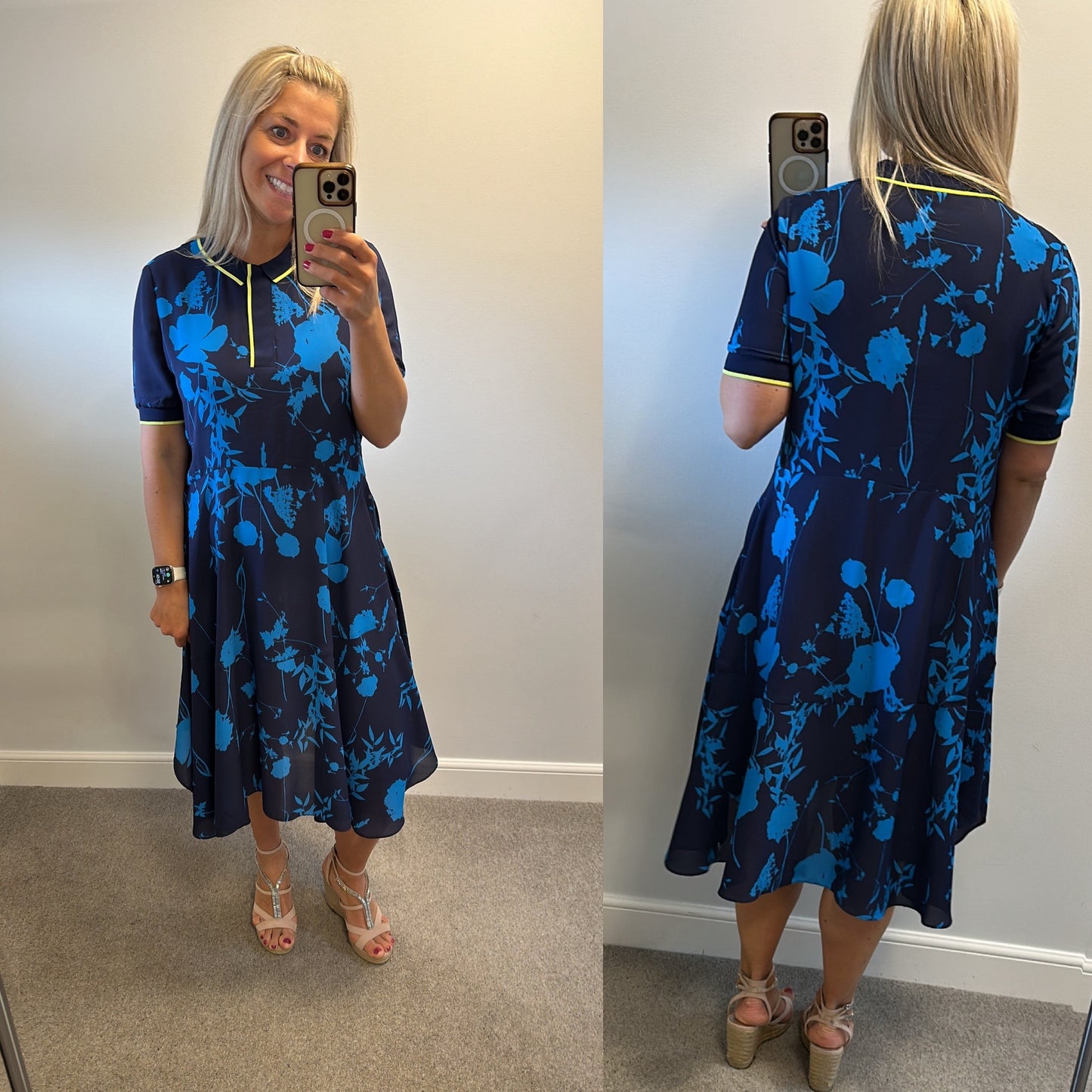 Ted Baker navy blue floral dress with pockets size 4 (uk14)