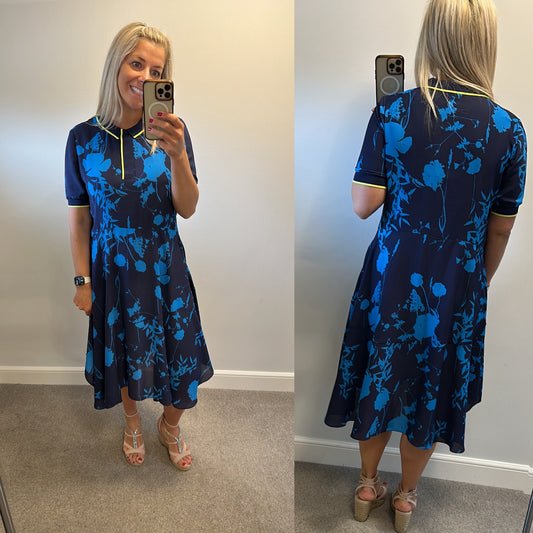 Ted Baker navy blue floral dress with pockets size 4 (uk14)