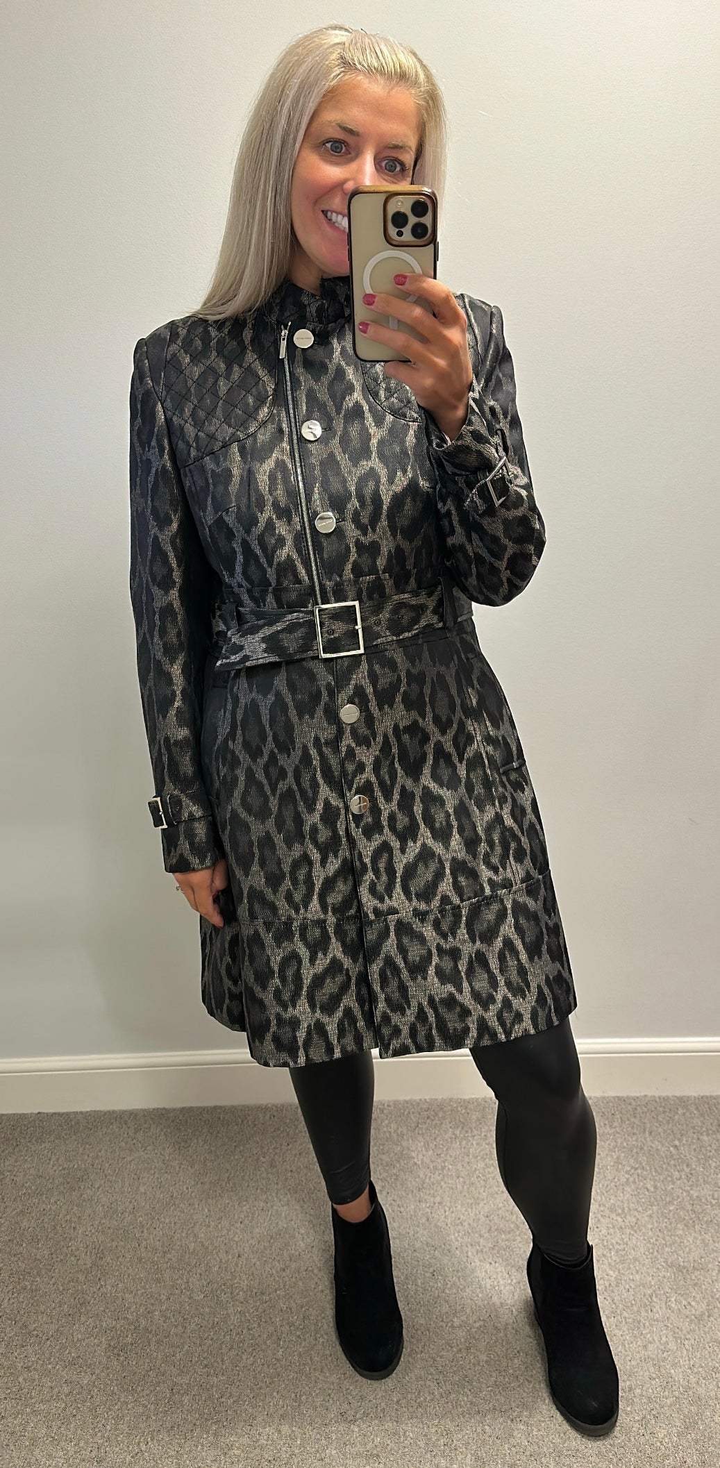 Karen Millen animal print belted coat size 16