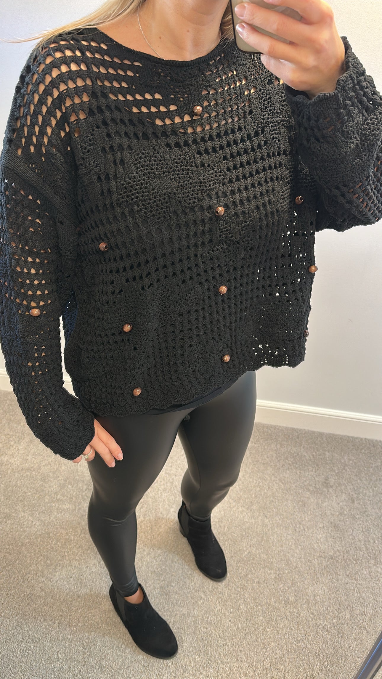 M&S black knit jumper size L would fit upto Size 18