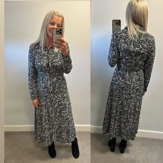 New look black and white print long dress size 12