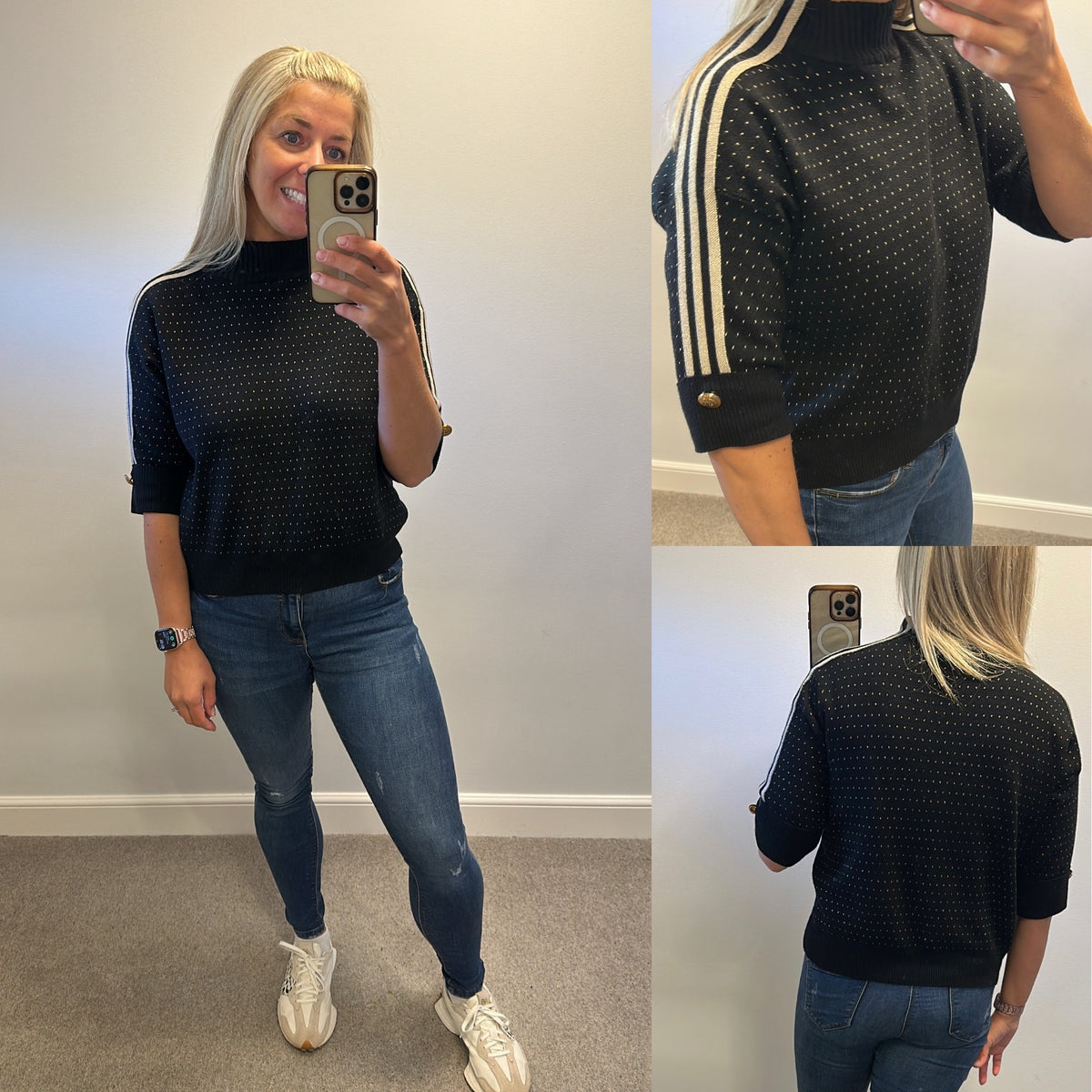 Fabrizia Italy black and gold stripe jumper would fit upto size 14