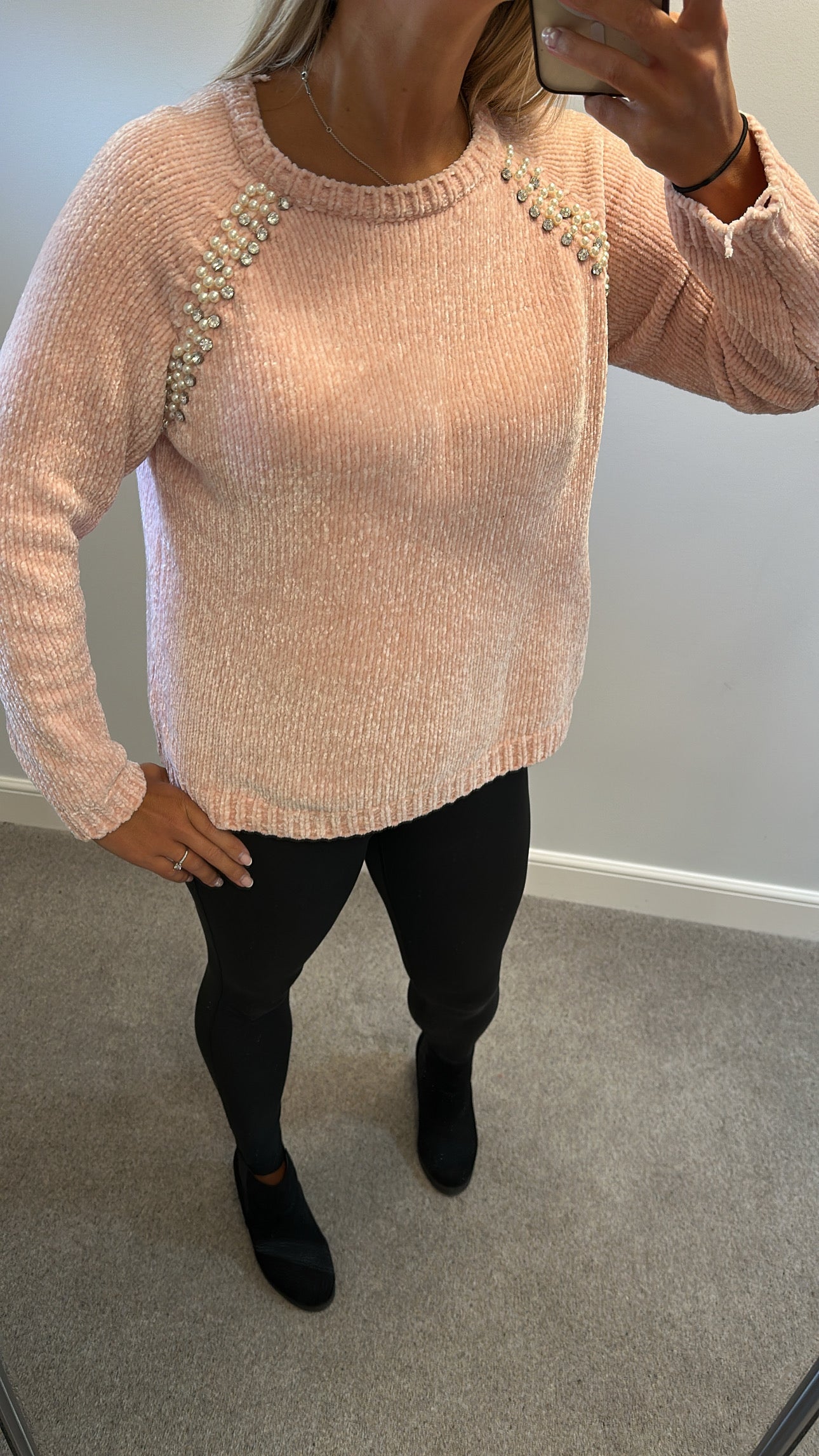 Wild flower baby pink velvety pearl knit jumper size S/M would fit upto size 14
