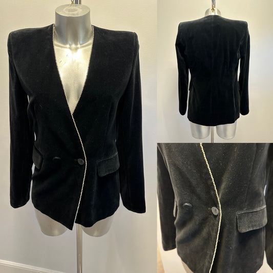 Zara black velvet embellished jacket with shoulder pads size S would fit upto size 10