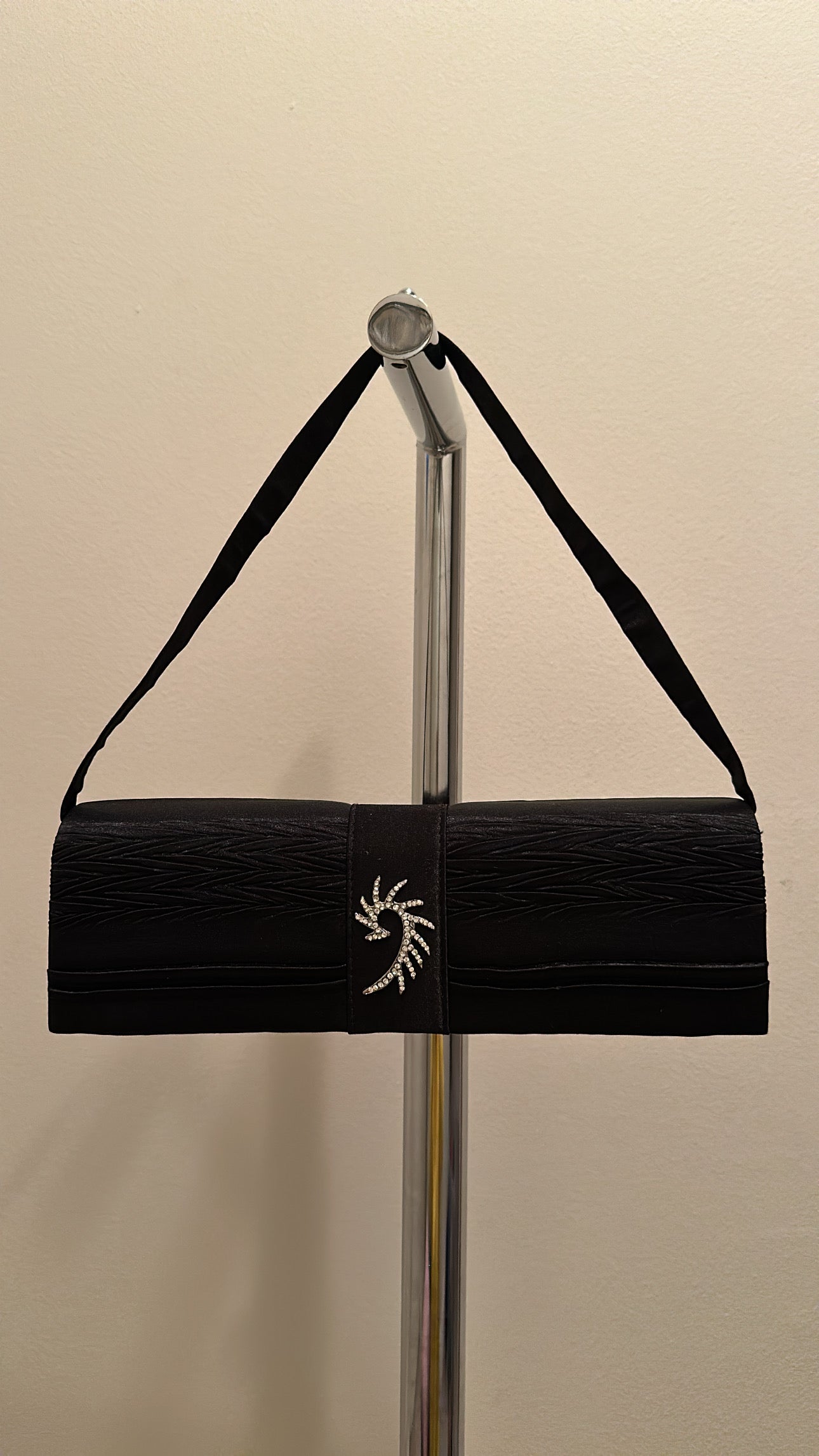 Black evening clutch / over shoulder embellished bag