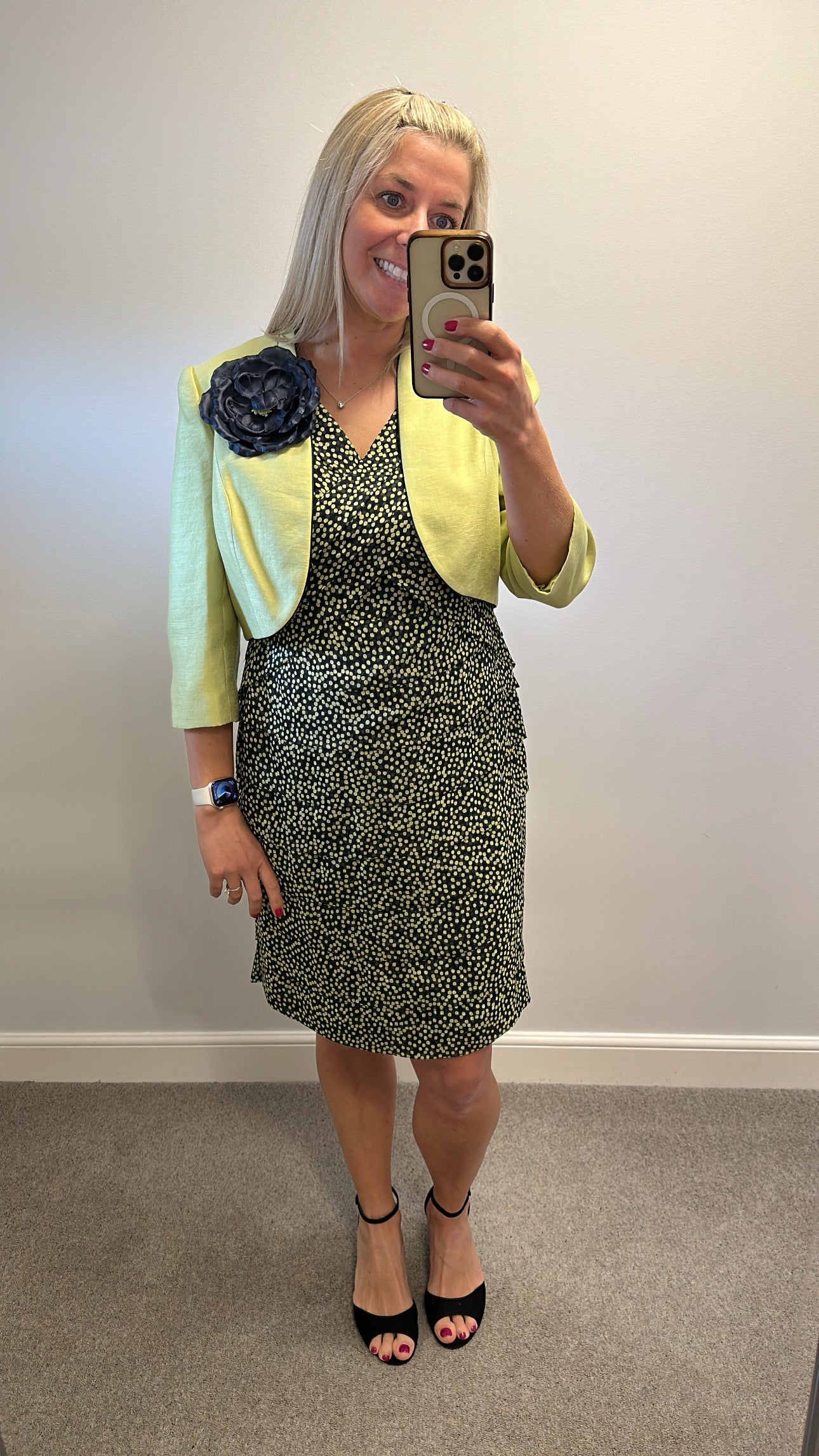 Jacques vert lime green and black polka dot dress and jacket size 14