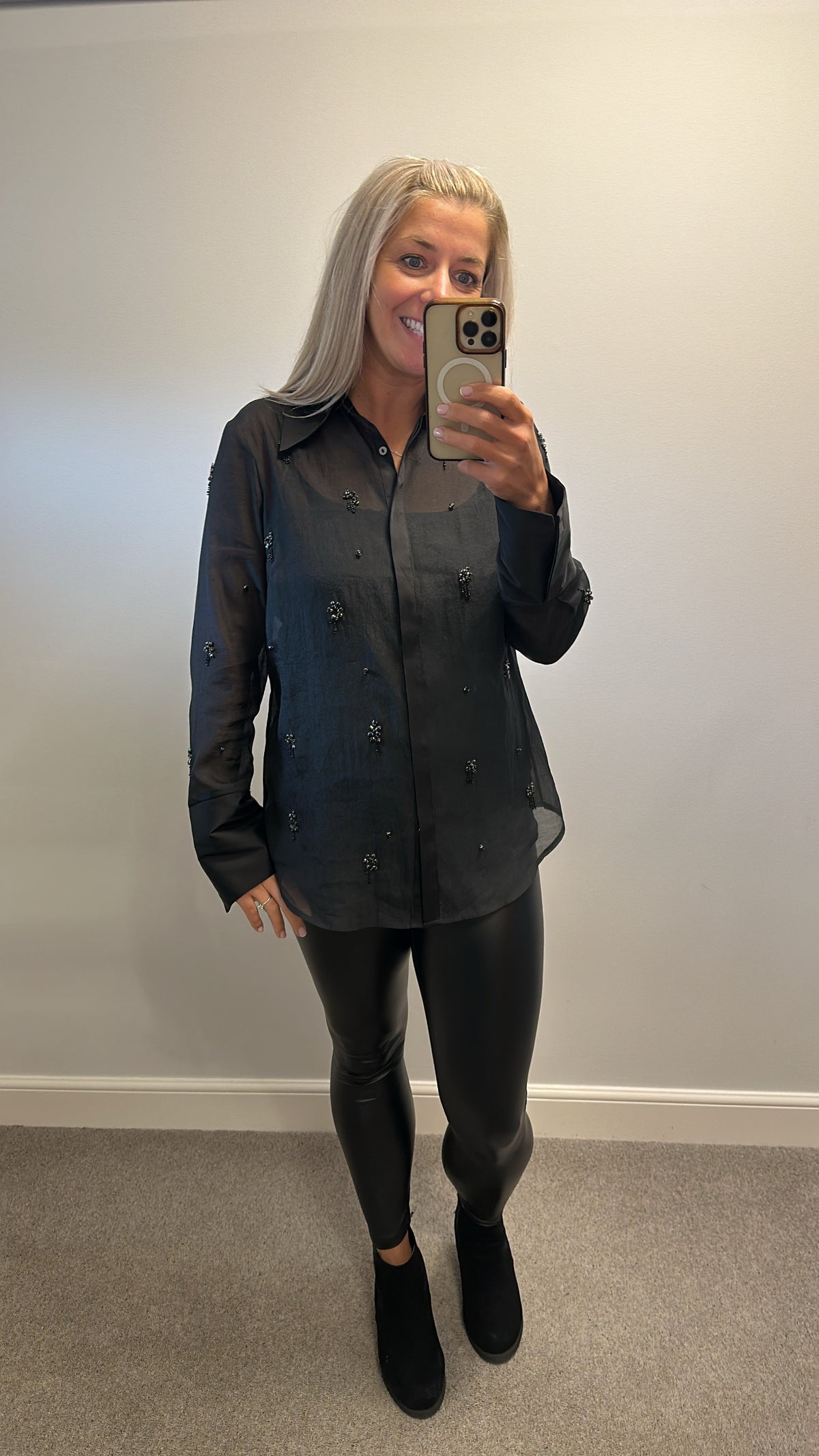 Mint velvet black sheer embellished shirt size 12