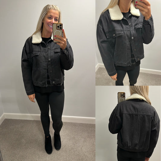 Primark black denim jacket with removable collar size 14-16 brand new with tags