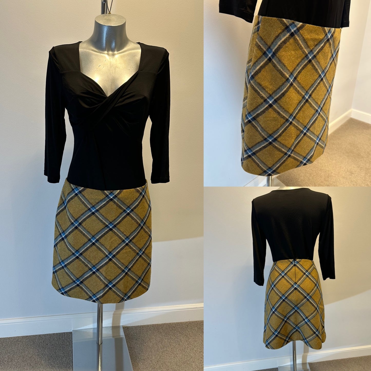 Hobbs mustard / blue “Moon” lana plaid skirt size 12