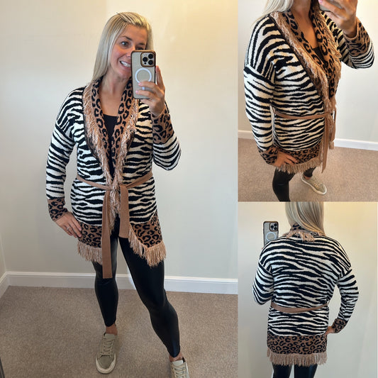 Moochi animal print knit cardigan fit upto size 16