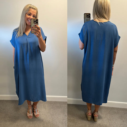 Misumi blue floaty dress with pockets one size fitting upto size 20 brand new with tags RRP £35