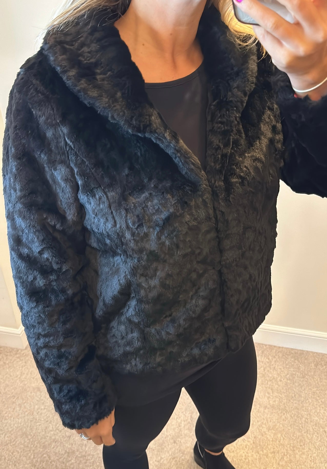 M&Co black faux fur jacket size 14 petite