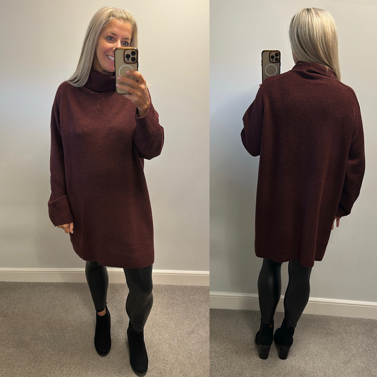 F&F burgundy turtleneck wool knitted dress / jumper size L ( oversized would fit upto size 18) brand new without tags