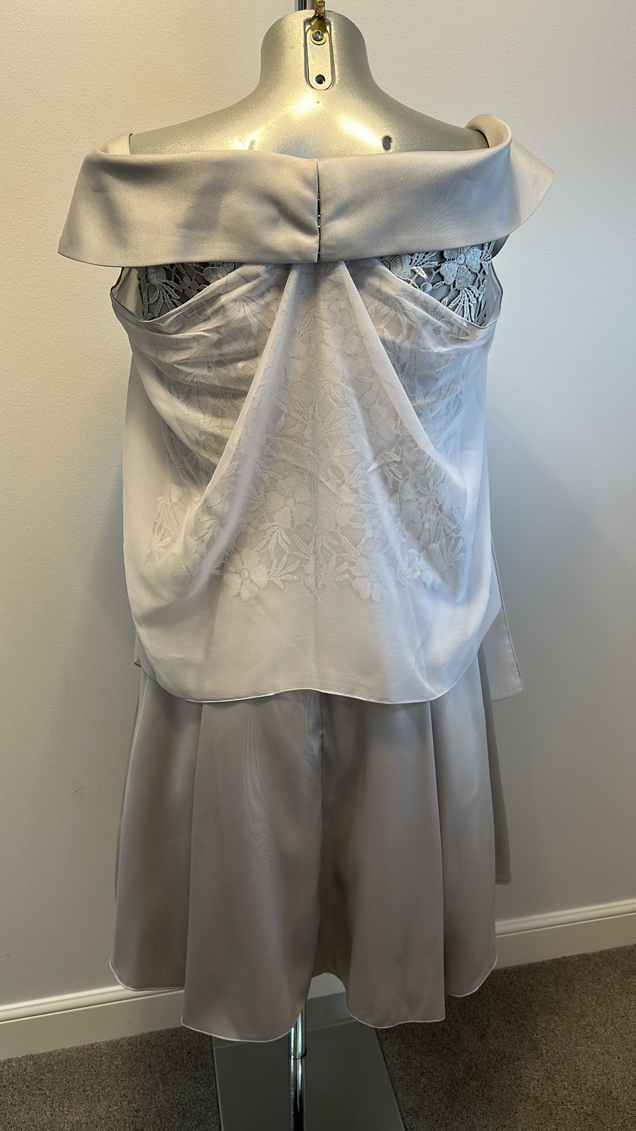 Sonia Pena silver grey lace occasional off shoulder dress