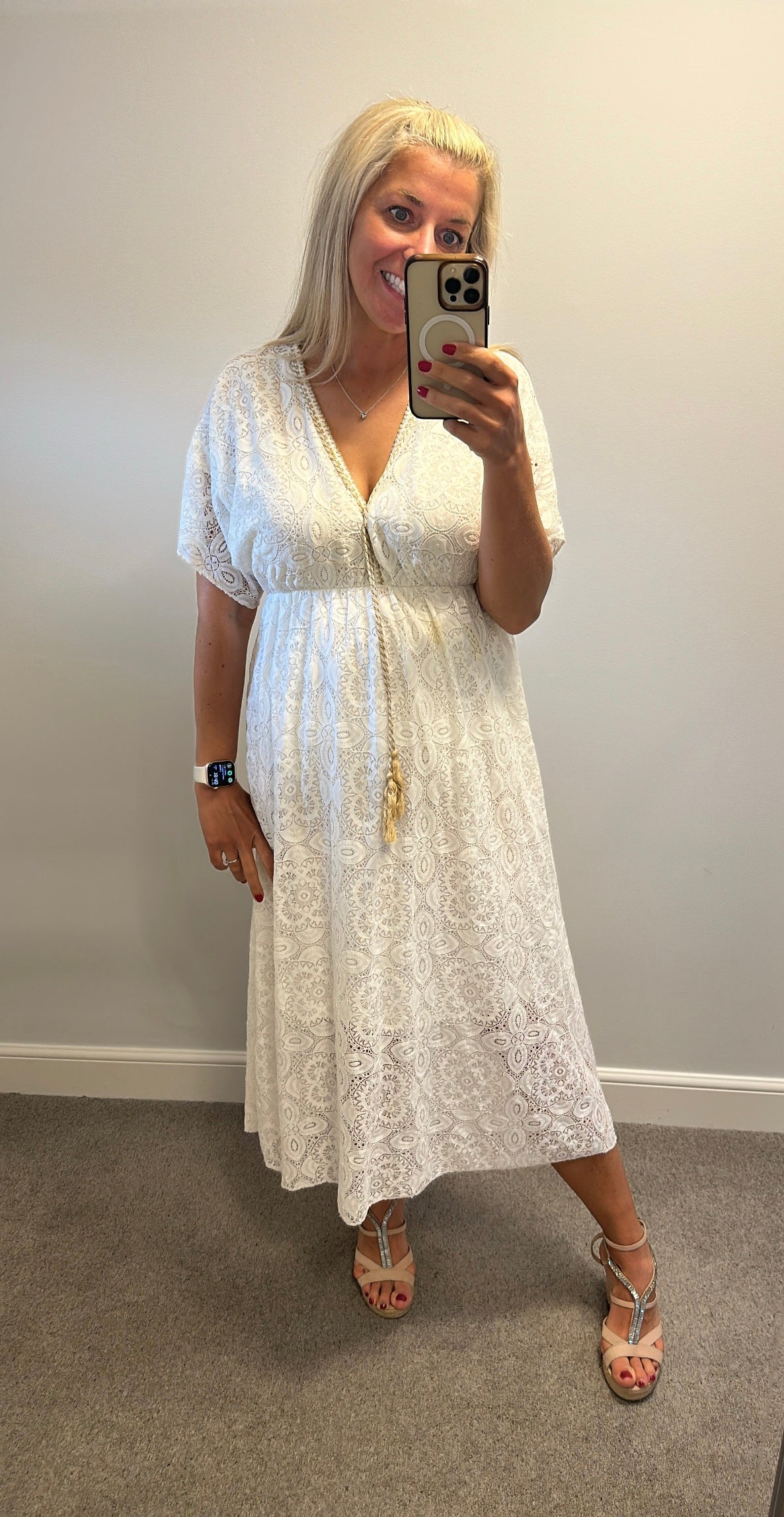 Made in Italy Off white lace kimono sleeve cotton dress would fit upto size 18