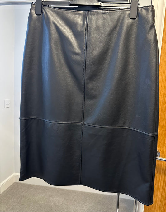 Next faux leather black knee length skirt size 16