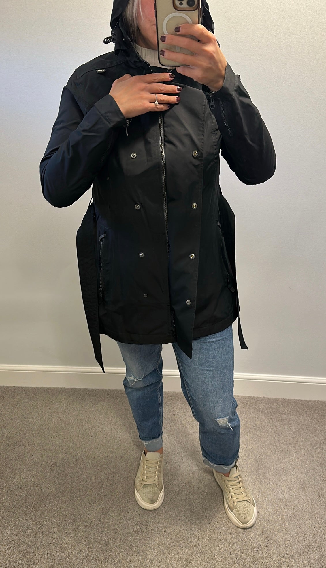 Helly Hansen black Welsey II Waterproof Trench Coat size M would fit upto size 12 £35 also available in off white