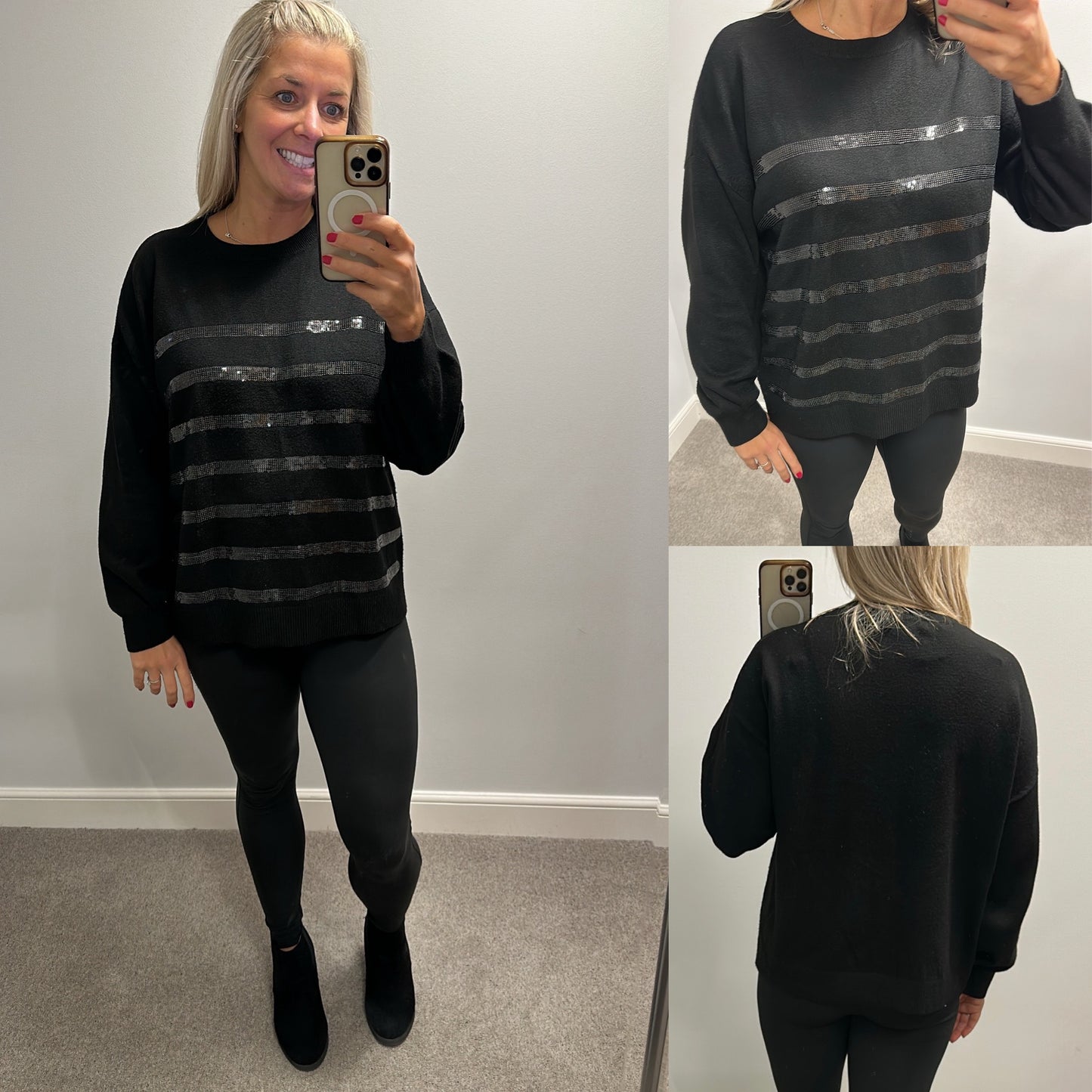 Marks and Spencer’s black sequin jumper size  L Would fit upto size 16