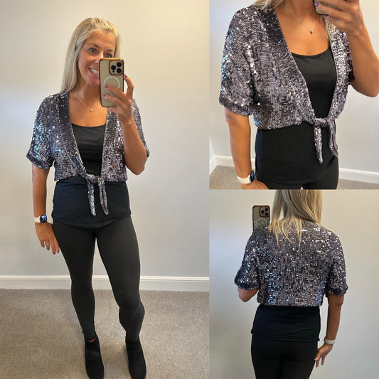 Oasis silver sequin short cardigan size 14 brand new with tags RRP £45