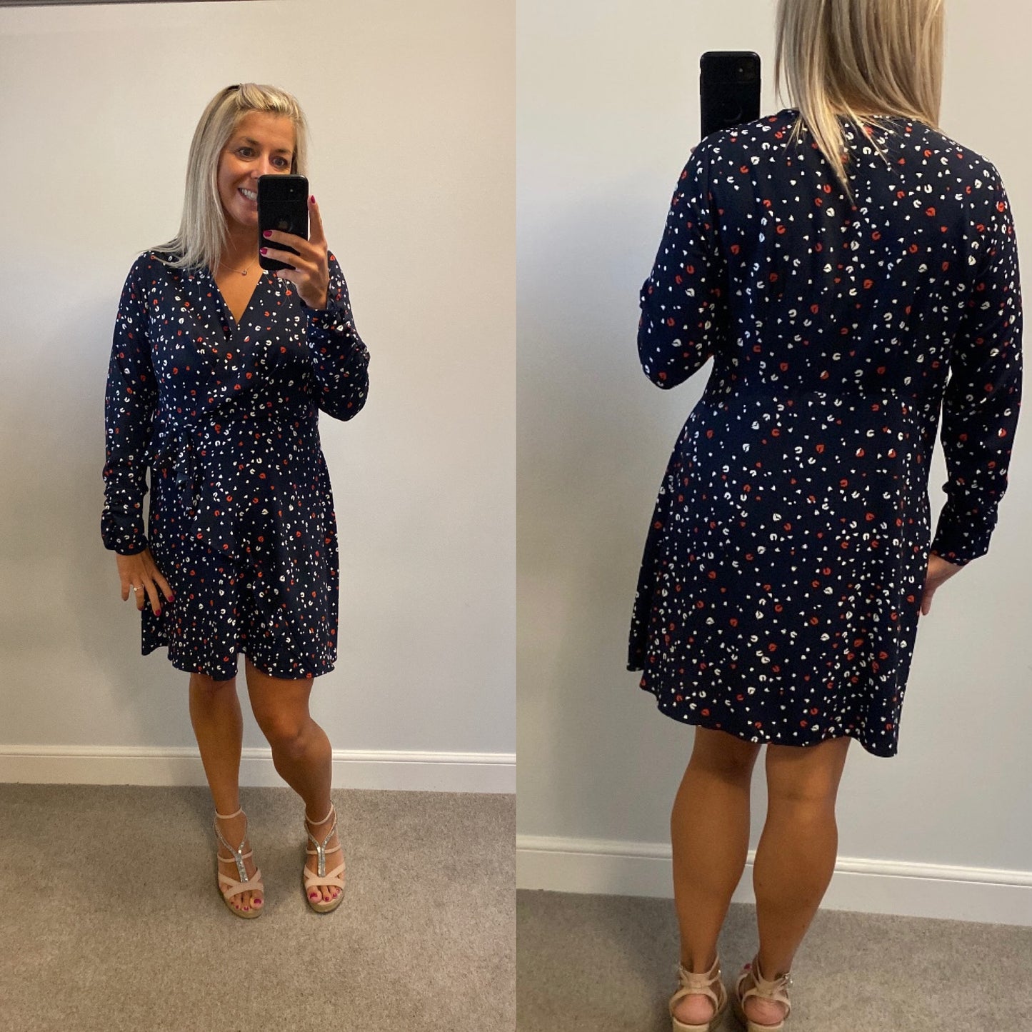 Dorothy Perkins navy print dress size 14 brand new with tags