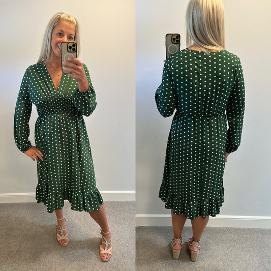 Green polka dot spotted dress would fit upto size 14