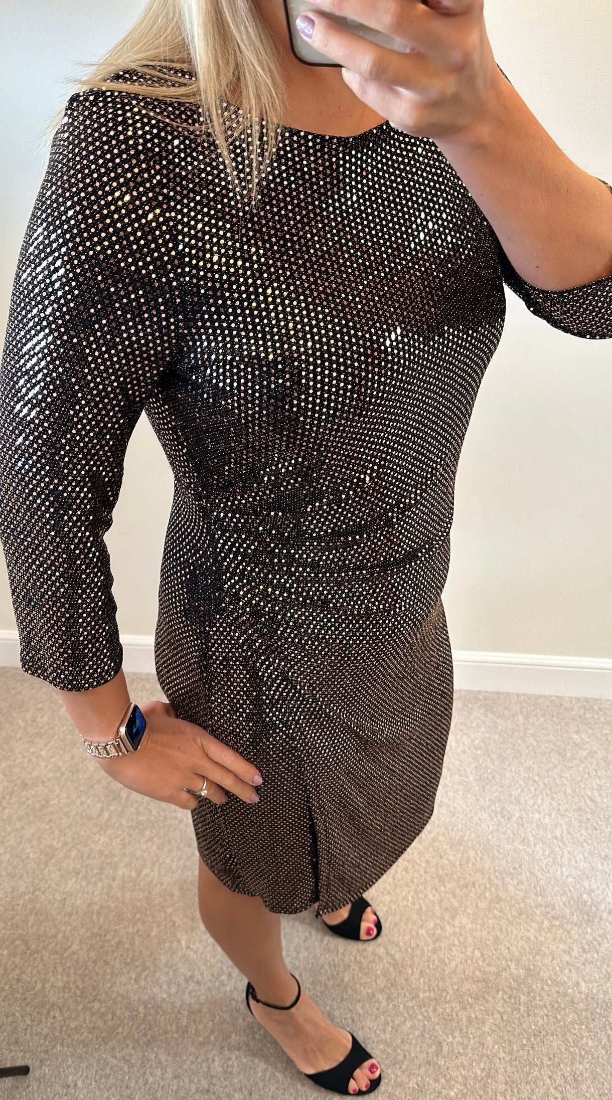 Wallis black and gold sequin dress size 14