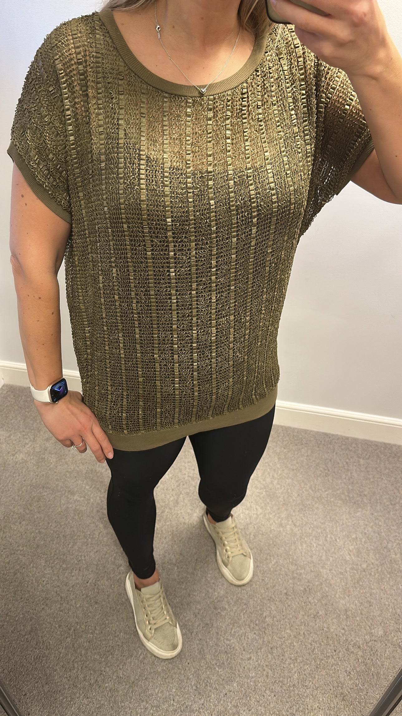 Zara khaki mesh top size M would fit upto size 14