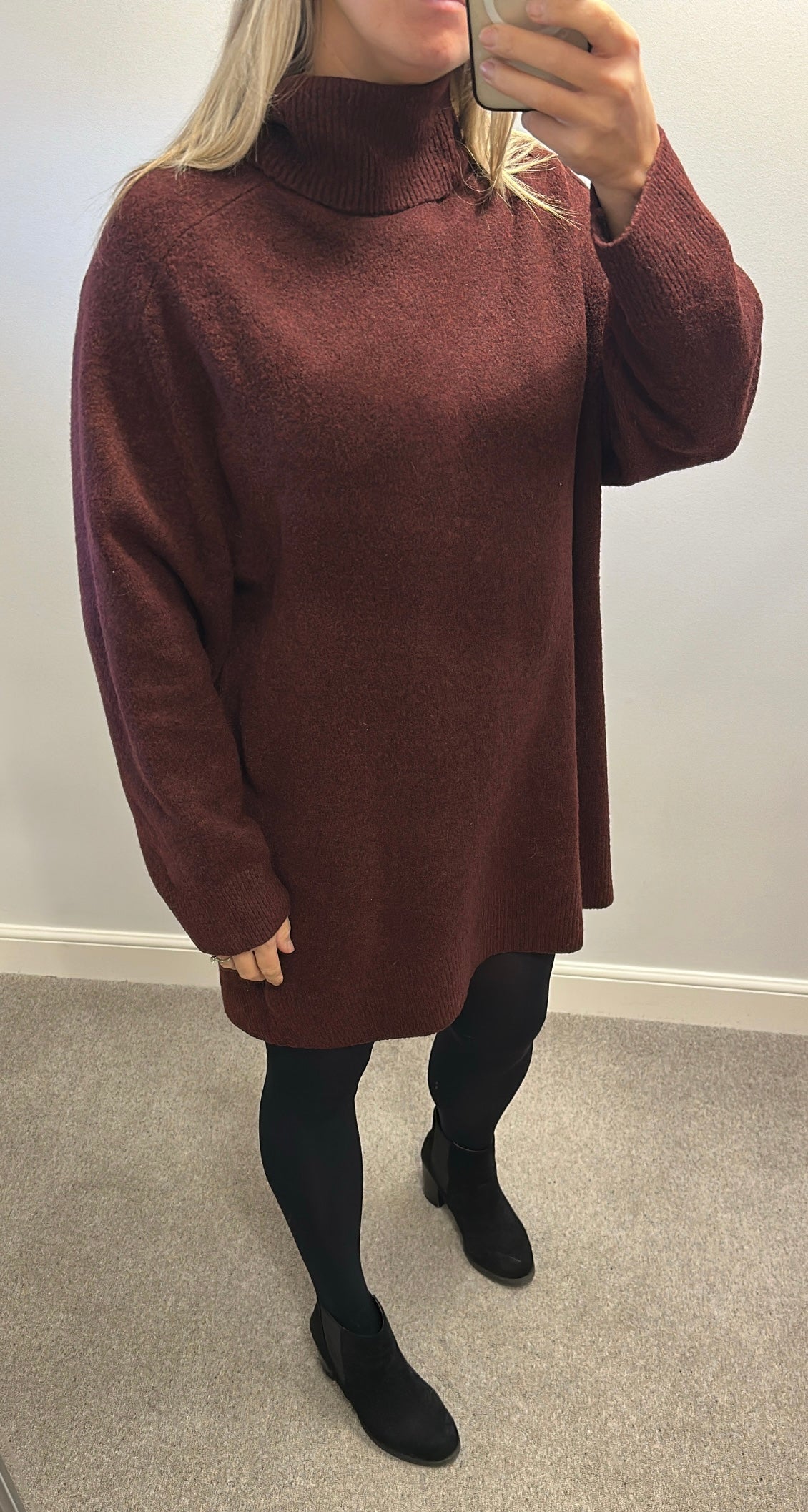 F&F burgundy knitted dress size L fitting upto size 18