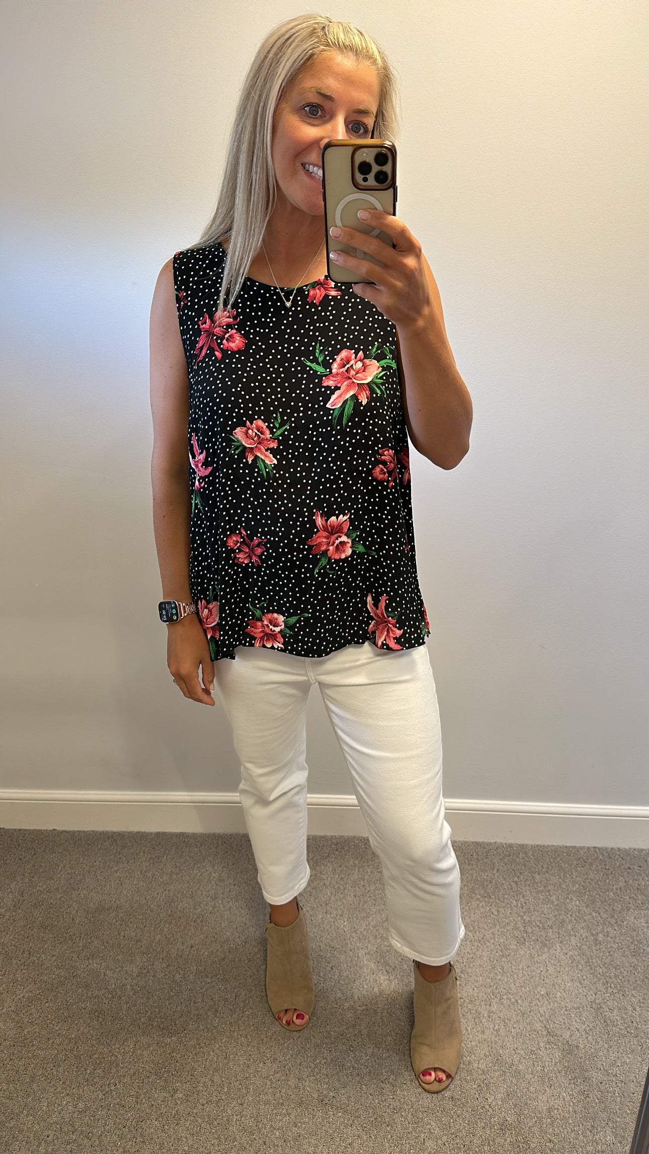 Wallis black floral polka dot top size 18