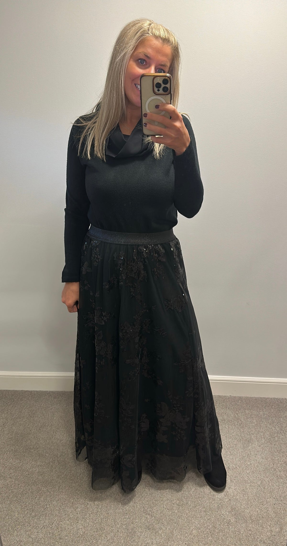 Next black sequin tulle maxi skirt size 14R