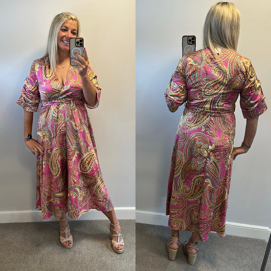 My story pink Paisley print dress one size would fit up to size 12