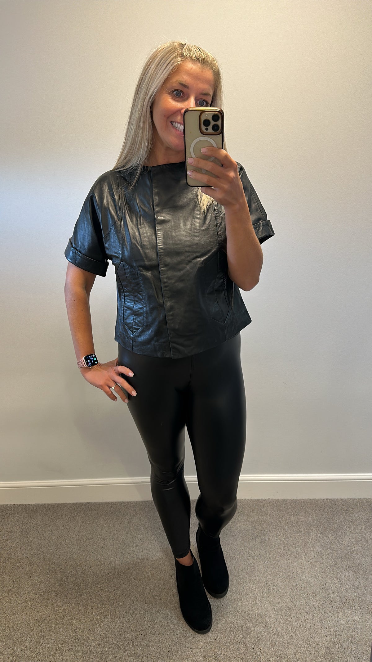 Autograph black leather top / jacket size 16